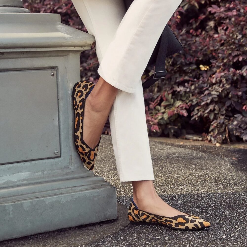 Rothy's The Point Big Cat Leopard Print Knit Slip On Women's Flats Size 7